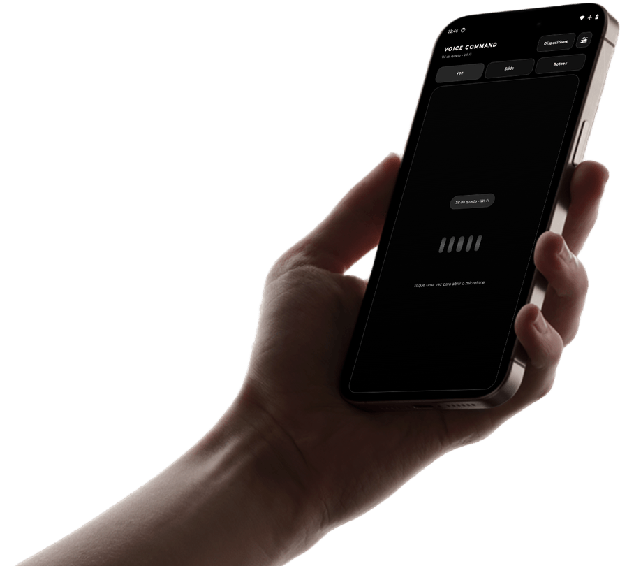 Tela do aplicativo VoiceCommand com interface de controle remoto para Smart TV